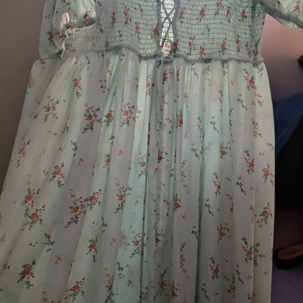 Mint Floral Smocked Maxi Dress - Picture 4 of 5